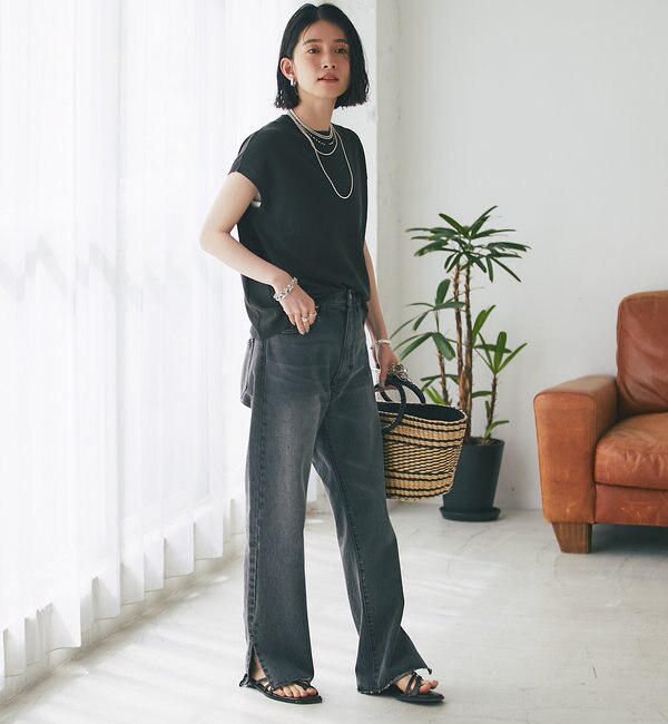 予約【MONN.:. (モン)・新色販売開始！】slit DENIM|RIVE DROITE 