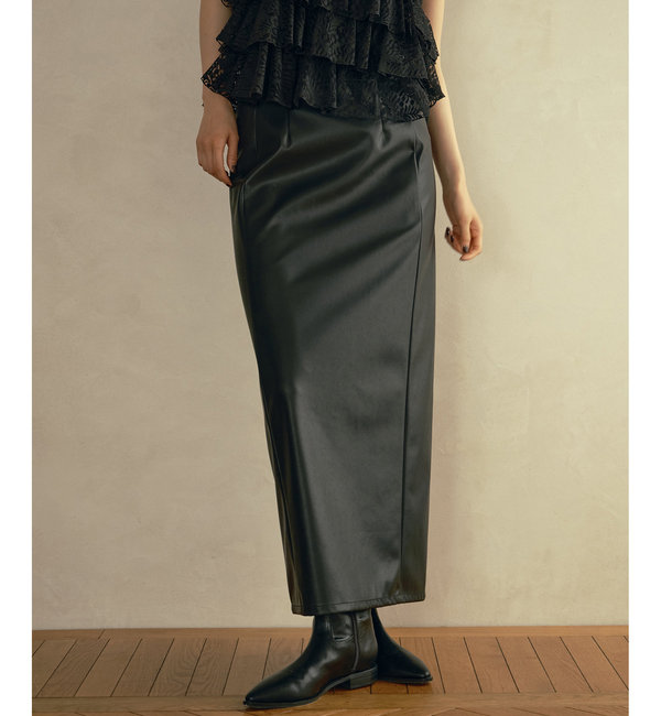 フランス製 ジトロワ 黒 レザースカート(38)羊革 - スカート