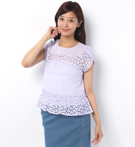 レース切替ブラウス