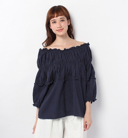 ギンガムオフショルダープルオーバー