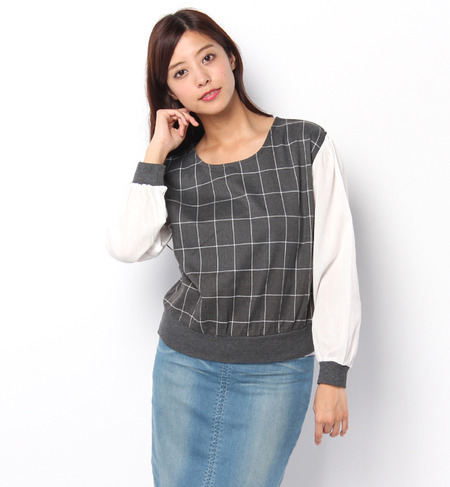 格子柄切替プルオーバー