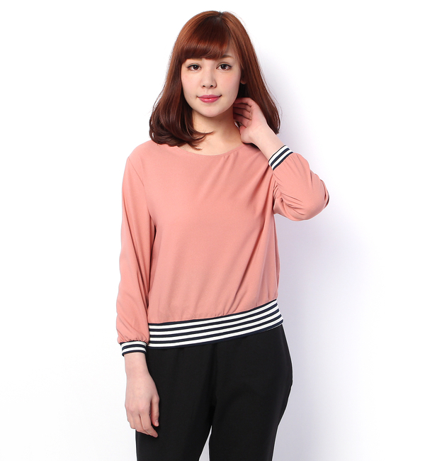 裾ボーダージョーゼットブラウス