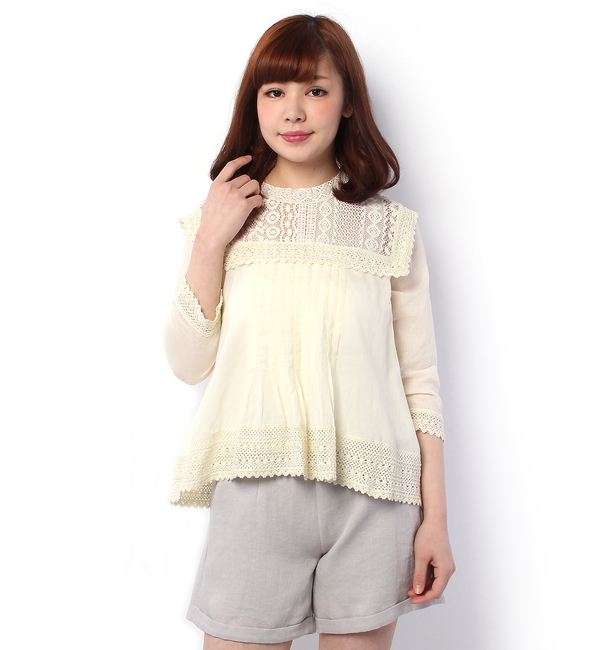 レース切替ブラウス
