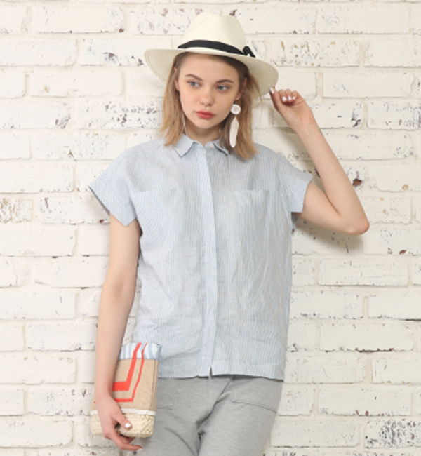 【Omekashi】麻ストライプシャツ