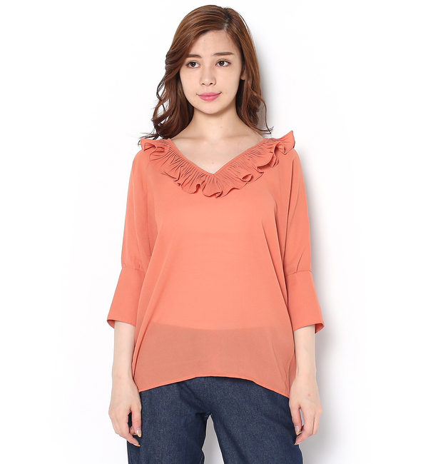 【ミスティック/mystic】 衿フリルVプルオーバー [送料無料]