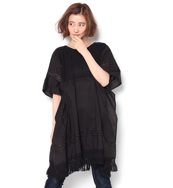 【Omekashi】レースフリンジポンチョ