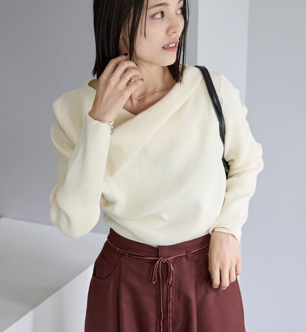 【8色展開】オフショルリブニット
