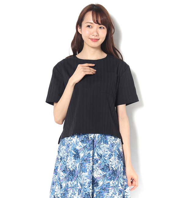 ストライプジャガードPK付T-BL