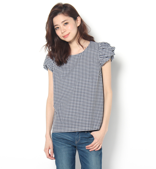 C/ギンガムチェック袖バルーンBL