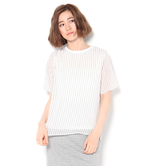 シフォンストライプ×T/R天竺レイヤードTOPS