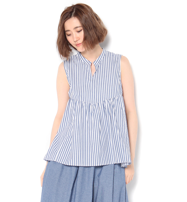 ストライプスラッシュ開きノースリBL