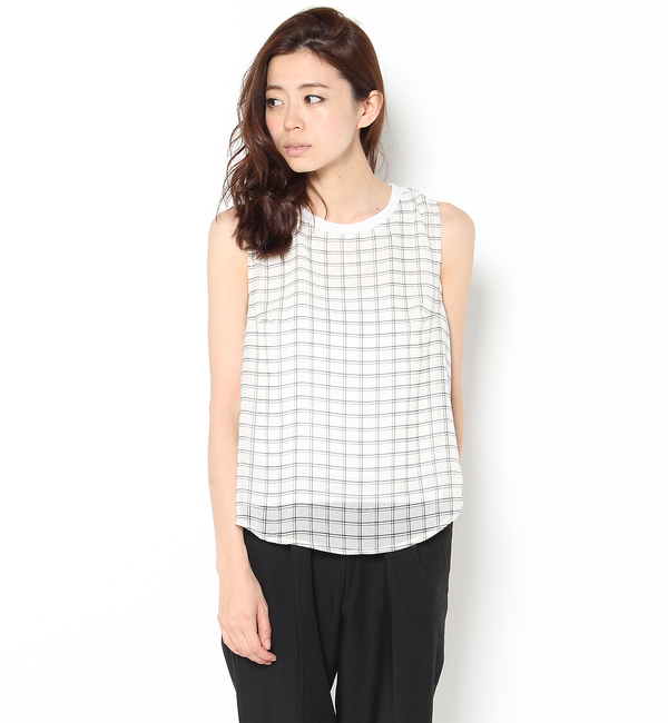 シフォンチェックノースリーブBL