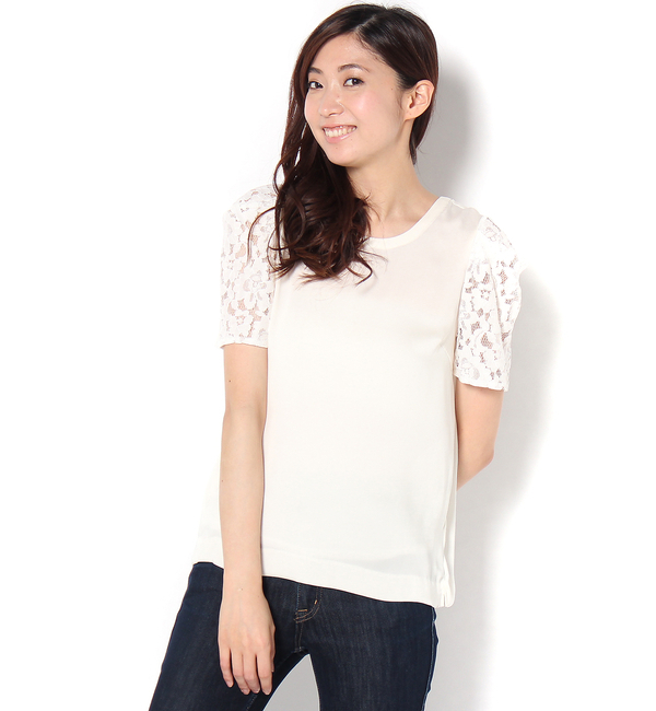 袖レース切り替えブラウス