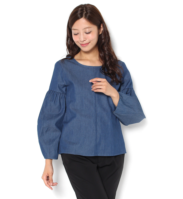 デニムギャザーブラウス