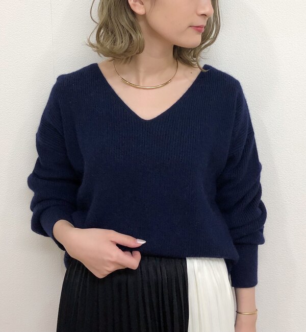 loungedress トップ アンゴラ混畦vニット