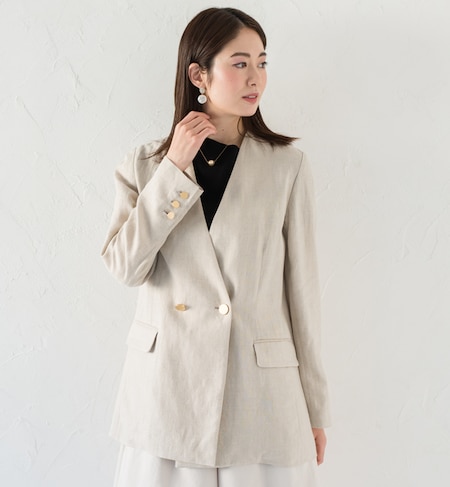 リネンノーカラージャケット トップス ラウンジドレス Loungedress の