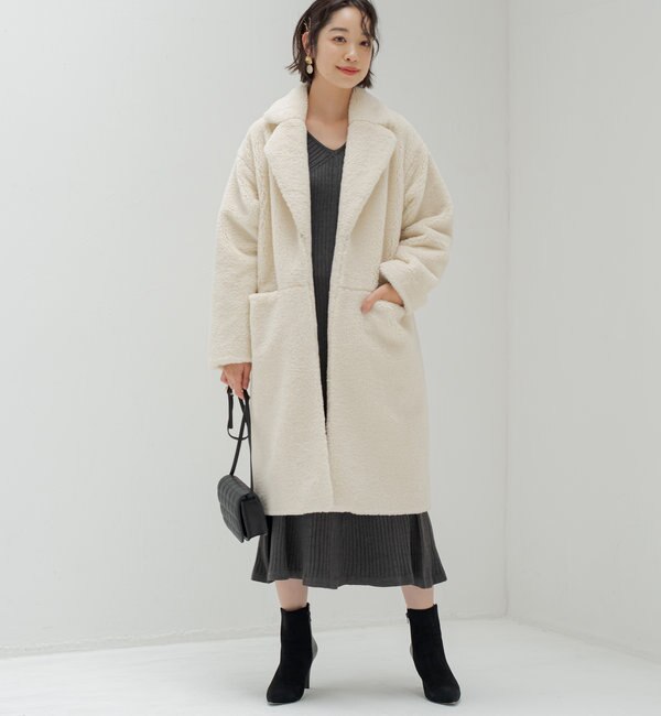 Loungedress ファー付フードコート ジャケット/アウター ロングコート