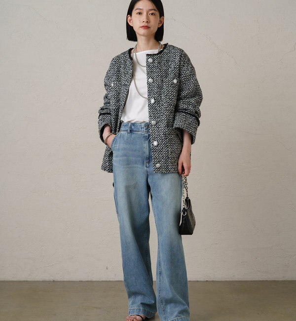 新品】 Laungedress ツイードジャケット - ノーカラージャケット