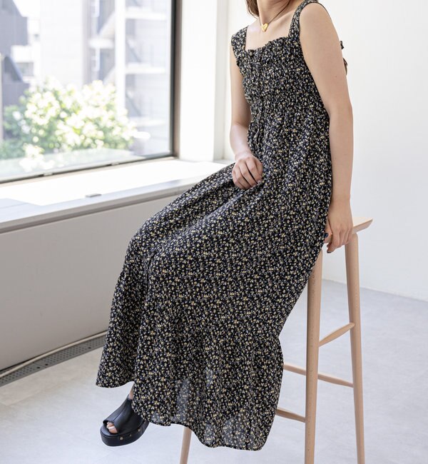 サイズ調整可】小花柄シャーリングロングタンクワンピース|Chico(チコ 