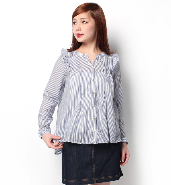 肩フリルタックブラウス