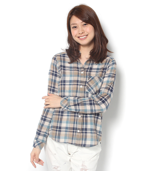 綿麻シャーリングチェックスキッパーシャツ