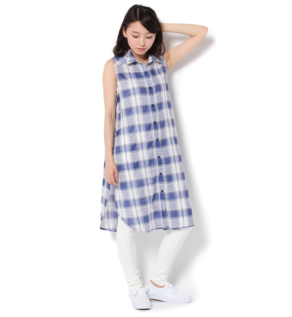 ノースリロングチェックシャツ
