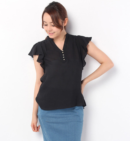 テンセル/Li製品染 フリル袖BL