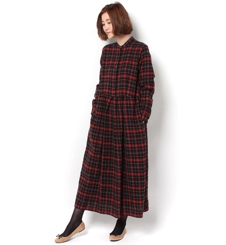 【ニーム/NIMES】 ウールボイル check LONG/S DRESS [送料無料]