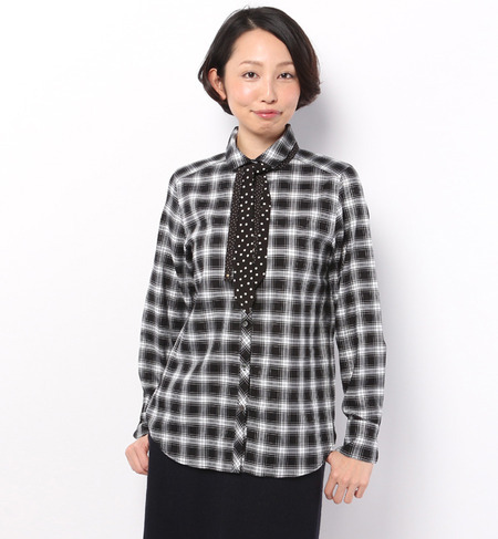 モノトーンタータン タイ付ドレスシャツ