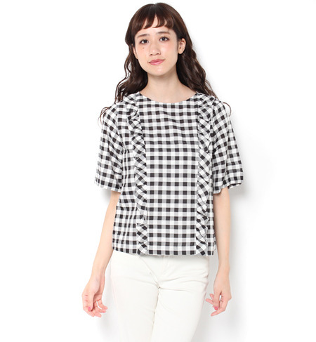 T/Cギンガム 半袖フリルBL