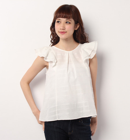 フラワーボーダージャガードフレンチスリーブブラウス