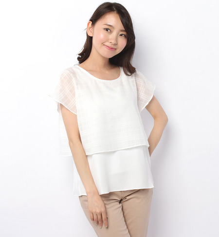 シアーチェック*JZカサネSSブラウス