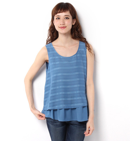 Ｐシャドーボーダーカサネノースリーブブラウス