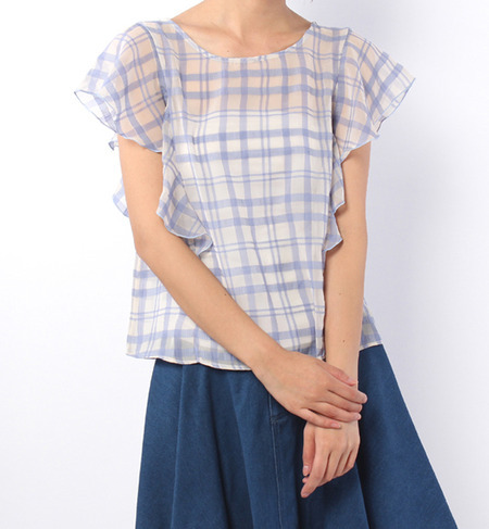 シースルーチェックブラウス