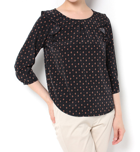 【クルーン ア ソング/CROON A SONG】 【NET販売限定】肩フリルプリントブラウス [送料無料]