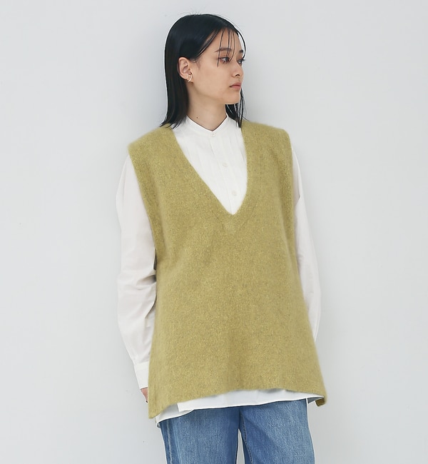 ラクーン混 深Vネックニットロングベスト|collex(コレックス)の通販