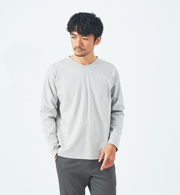 シルケット ポンチ Vネック 長袖 Tシャツ