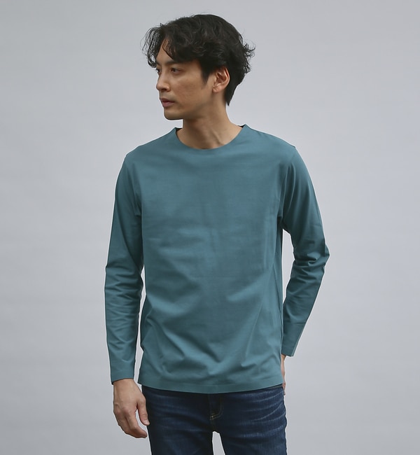 ノンストレス】定番 / COTTON LYCRA 圧着 クルーネック 長袖 Tシャツ-