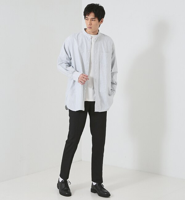 Individualized shirts】別注 / ストライプ バンドカラー|ABAHOUSE