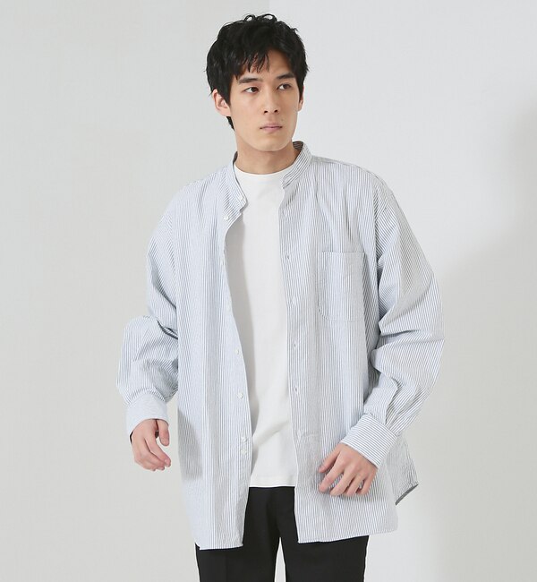 Individualized shirts】別注 / ストライプ バンドカラー|ABAHOUSE