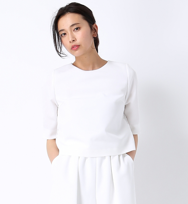 バックレース5分袖ブラウス