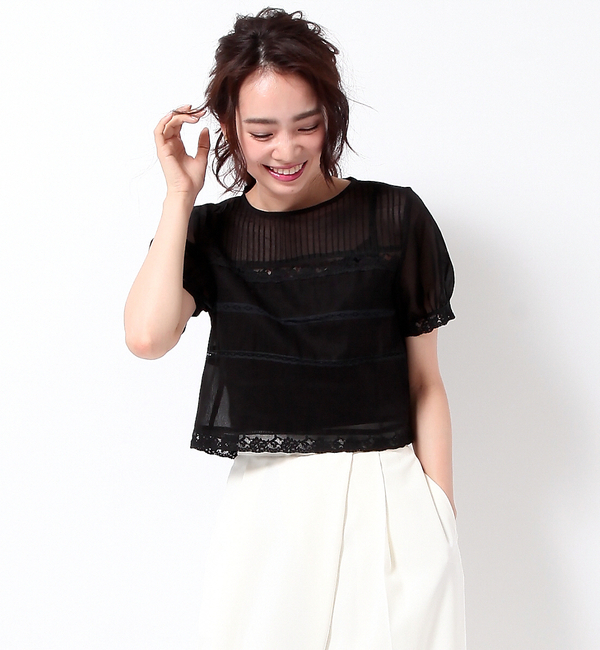 JILKY 胸ピンタックコットンレースブラウス