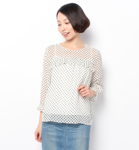 胸フリルドットブラウス