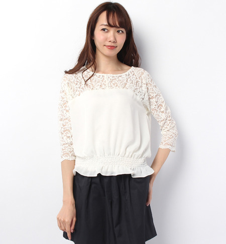 レース×サテンドルマンブラウス