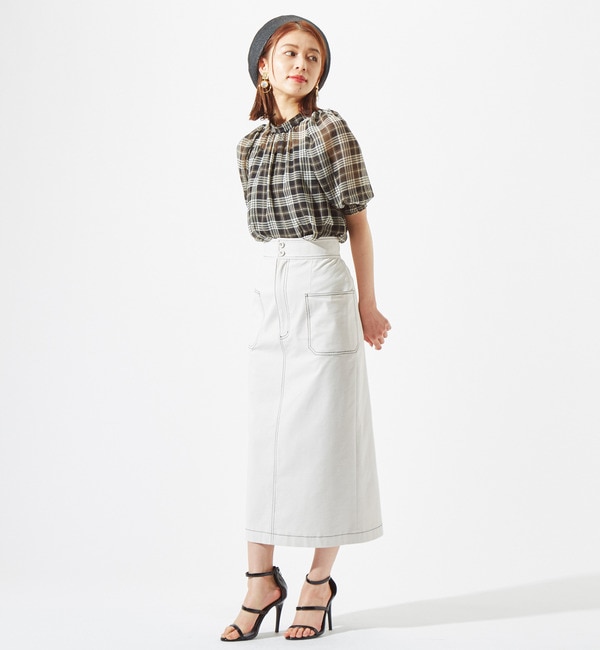 【美品】Tiara バイカラーステッチタイトスカート