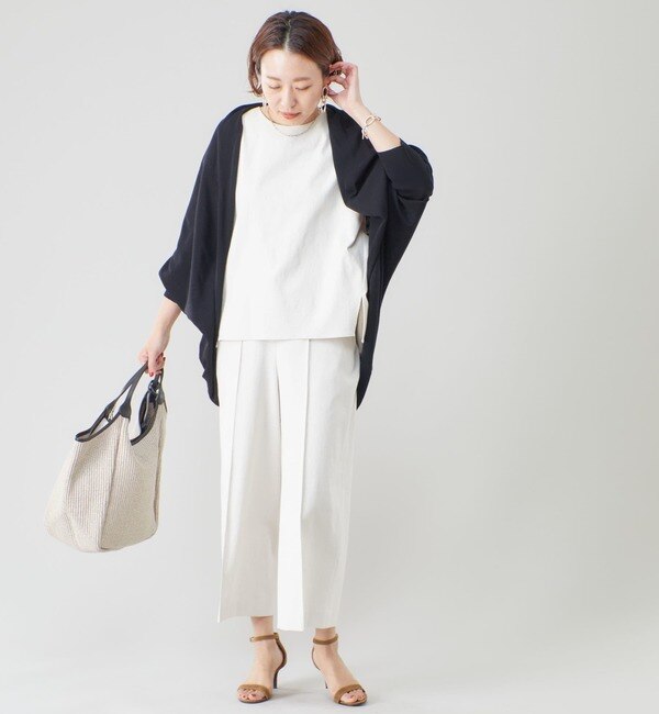 リネン混オックス センターピンタックワイドパンツ