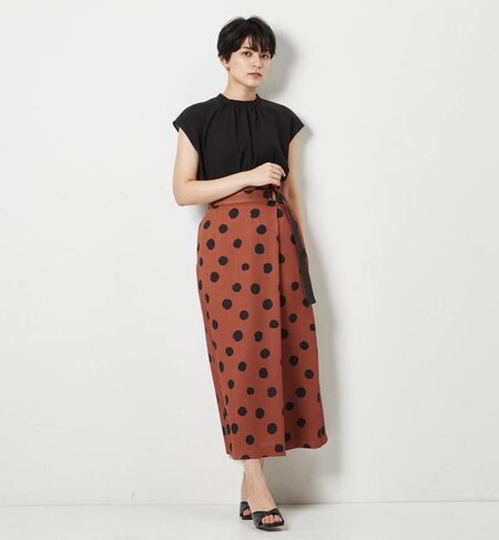 麻調ドットプリントラップ風タイトスカート|Liesse(リエス)の通販 