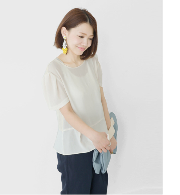 UR バックストライプぺプラムブラウス