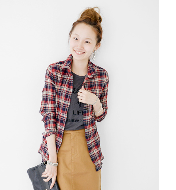 UR シャーリングしわ加工チェックシャツ