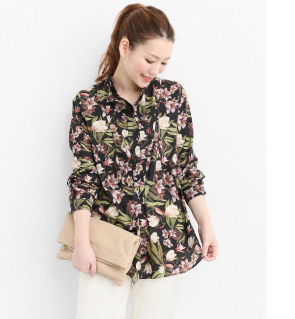 ROSSO リゾート柄立襟ブラウス